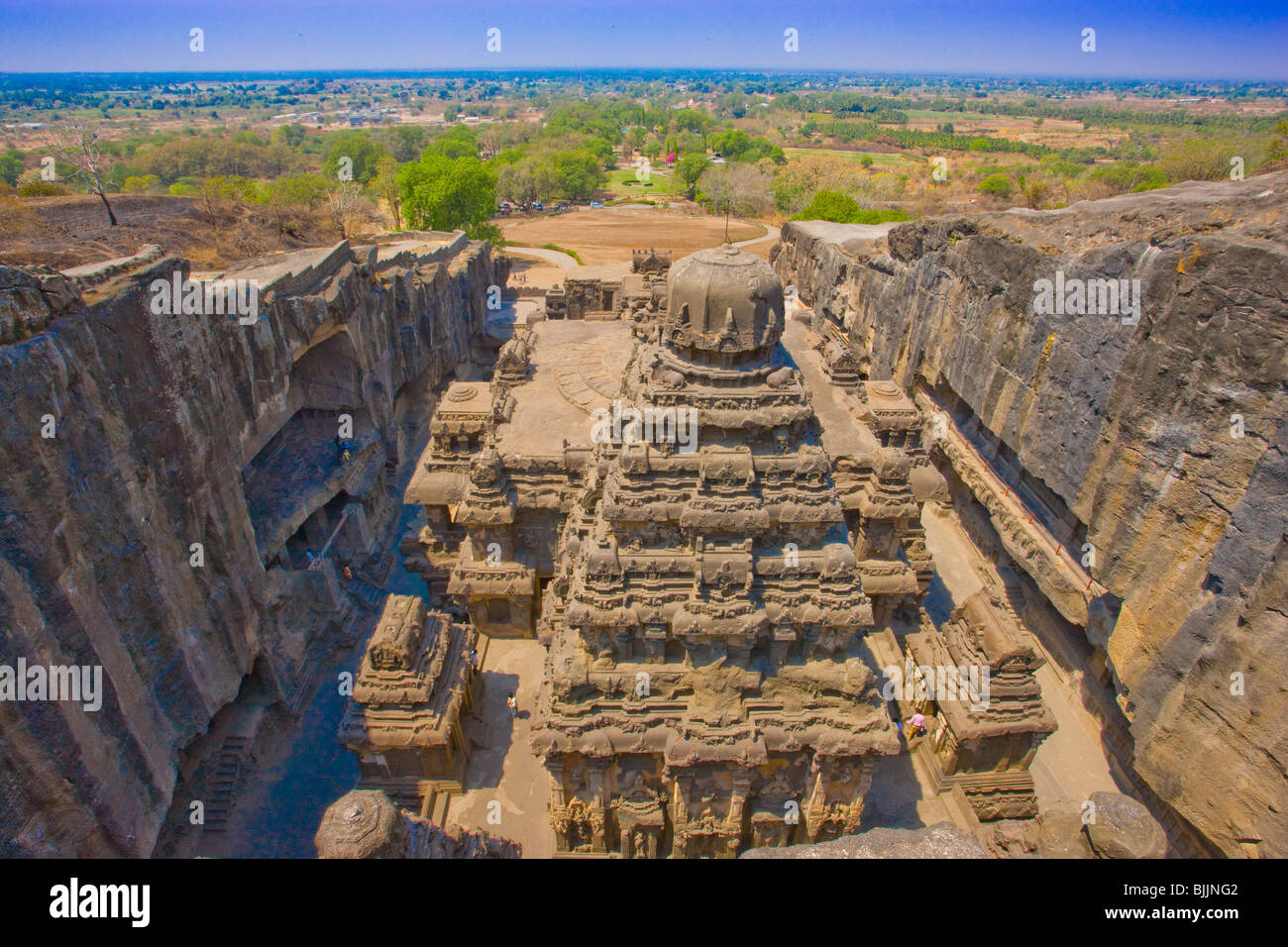 Kailasanatha Ellora Temple, Site du patrimoine mondial, l'Inde, 8e siècle grotte temple Hindou Banque D'Images