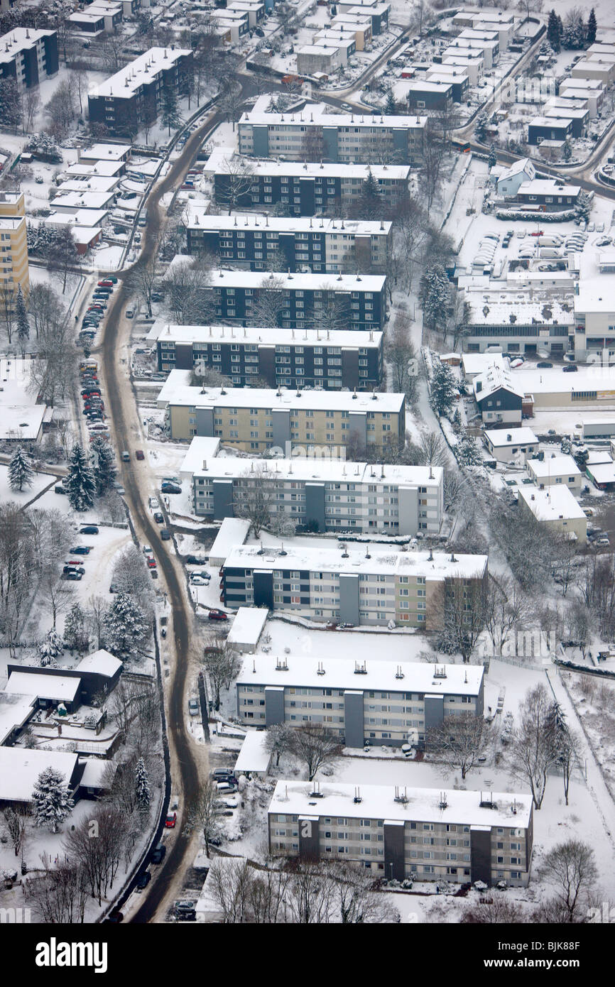 Vue aérienne, d'immeubles à appartements, neige, Buettenberg, Ennepetal, Nordrhein-Westfalen, Germany, Europe Banque D'Images