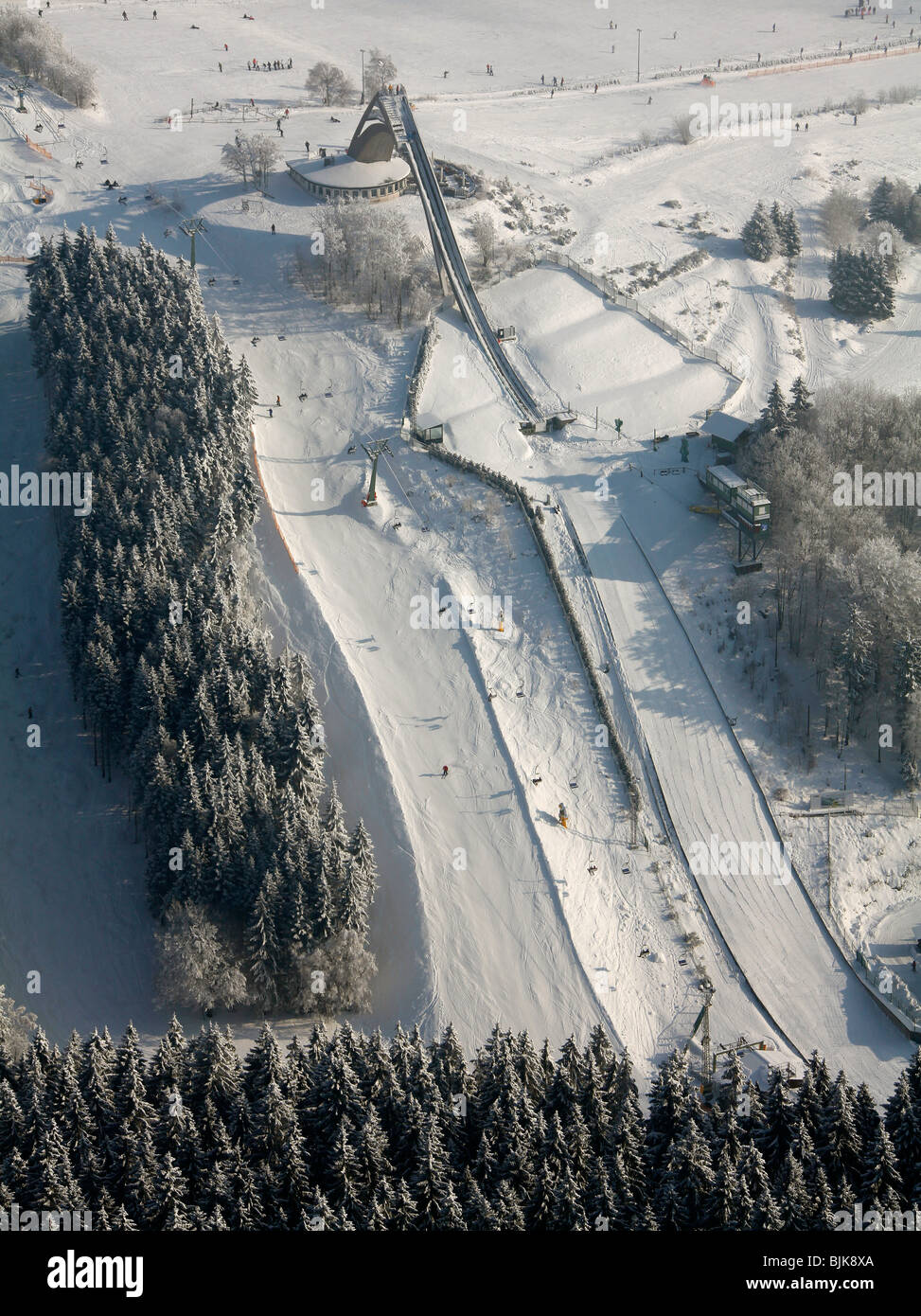 Vue aérienne, saut à ski, neige, hiver, Winterberg, Nordrhein-Westfalen, Germany, Europe Banque D'Images