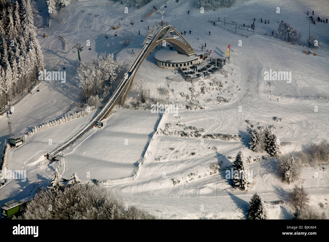 Vue aérienne, saut à ski, neige, hiver, Winterberg, Nordrhein-Westfalen, Germany, Europe Banque D'Images