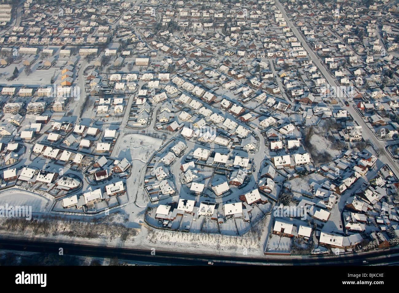 Photo aérienne, nouveau règlement logement dans la neige, Bockum-Hoevel, Hamm, Ruhr, Nordrhein-Westfalen, Germany, Europe Banque D'Images