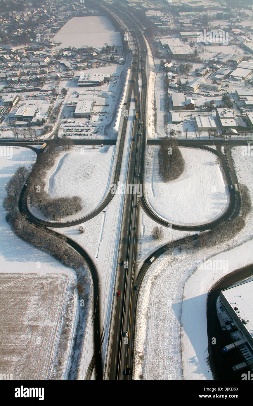 Photo aérienne, la sortie de l'autoroute A2, routes, Hamm Rhynern, Ruhr, Nordrhein-Westfalen, Germany, Europe Banque D'Images