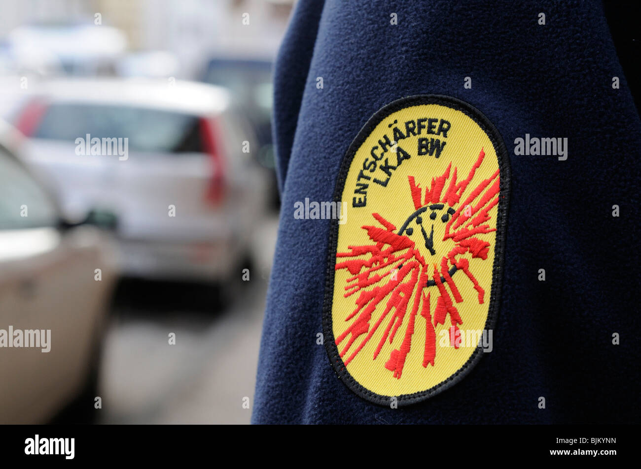 Vêtements, logo brodé 'Entschaerfer - LKA BW', defuser de l'Office d'Etat, expert en explosifs, Stuttgart, Baden-Wuerttemb Banque D'Images