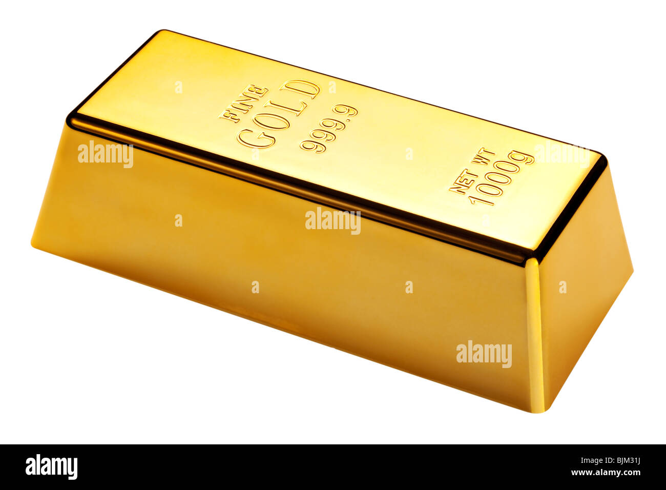 Photo d'un 1kg gold bar isolé sur un fond blanc avec clipping path Banque D'Images