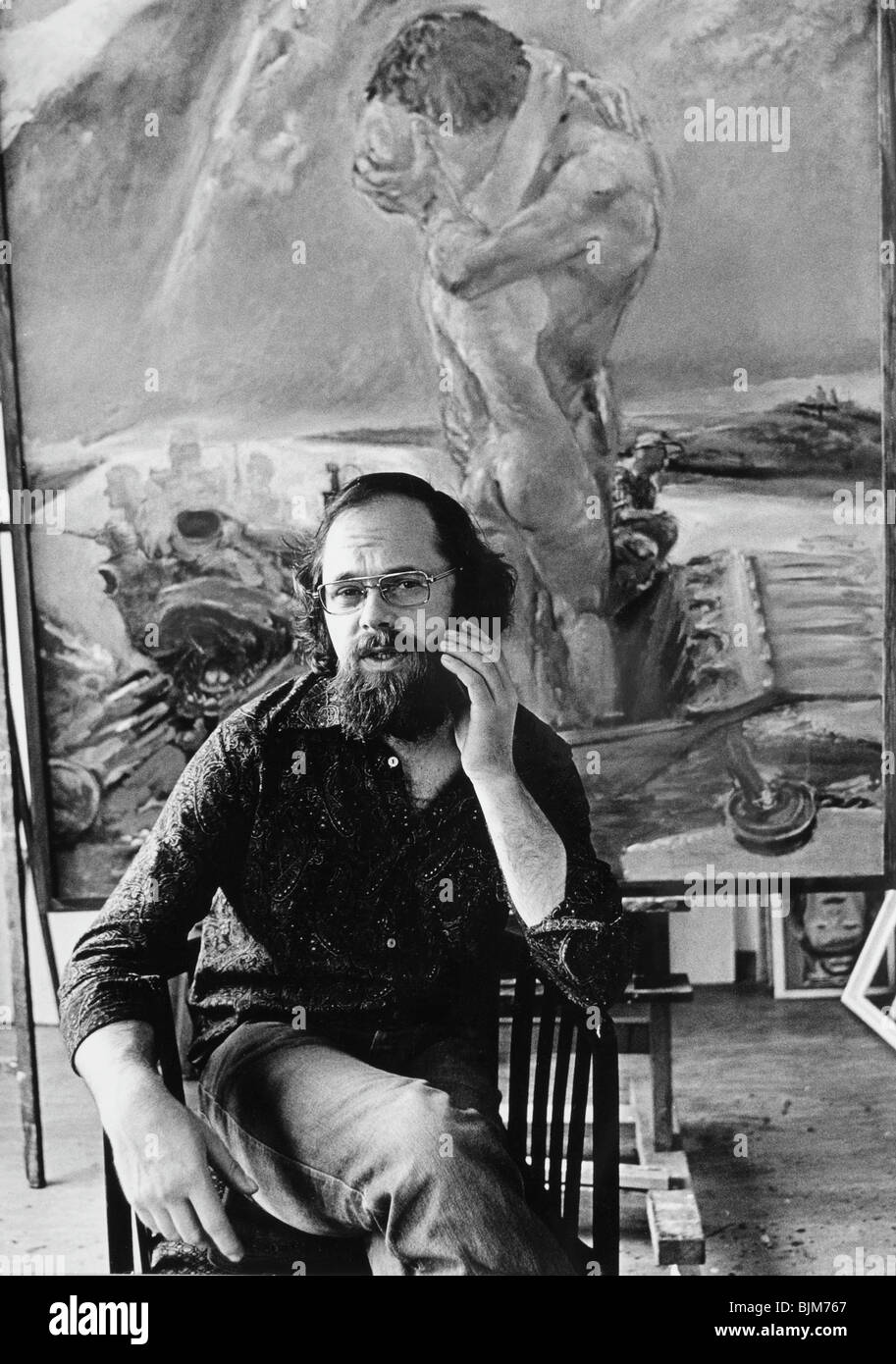 Le peintre Leipzig Sighard Gille dans son studio, l'Allemagne de l'Est, l'Europe, vers 1978 Banque D'Images