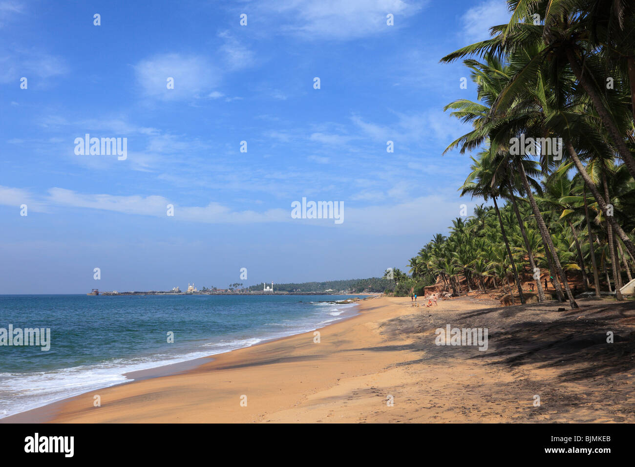 Plage de sable au sud de Vizhnijam Malabarian, Coast, Malabar, l'état du Kerala, en Inde, en Asie Banque D'Images