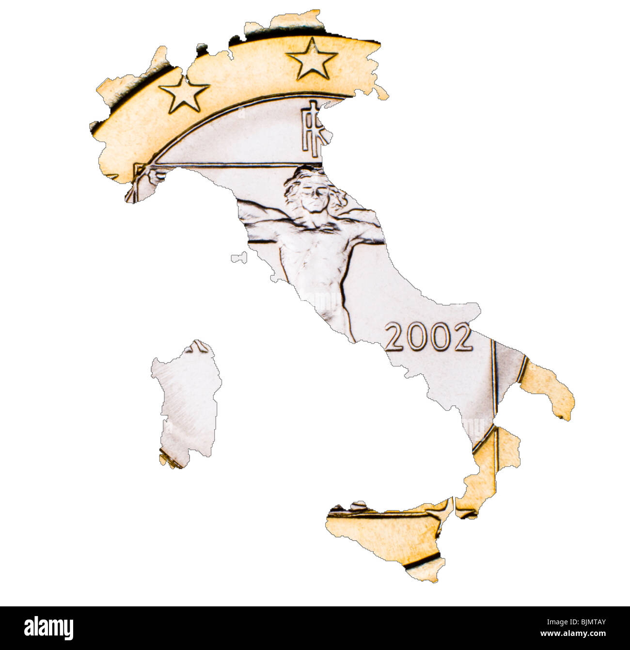 Pièce de 1 Euro italienne (AR) dans décoration carte de l'Italie Banque D'Images