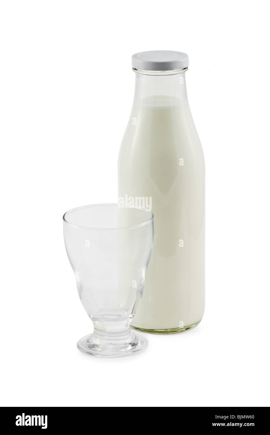 Bouteille et verre de lait Banque D'Images