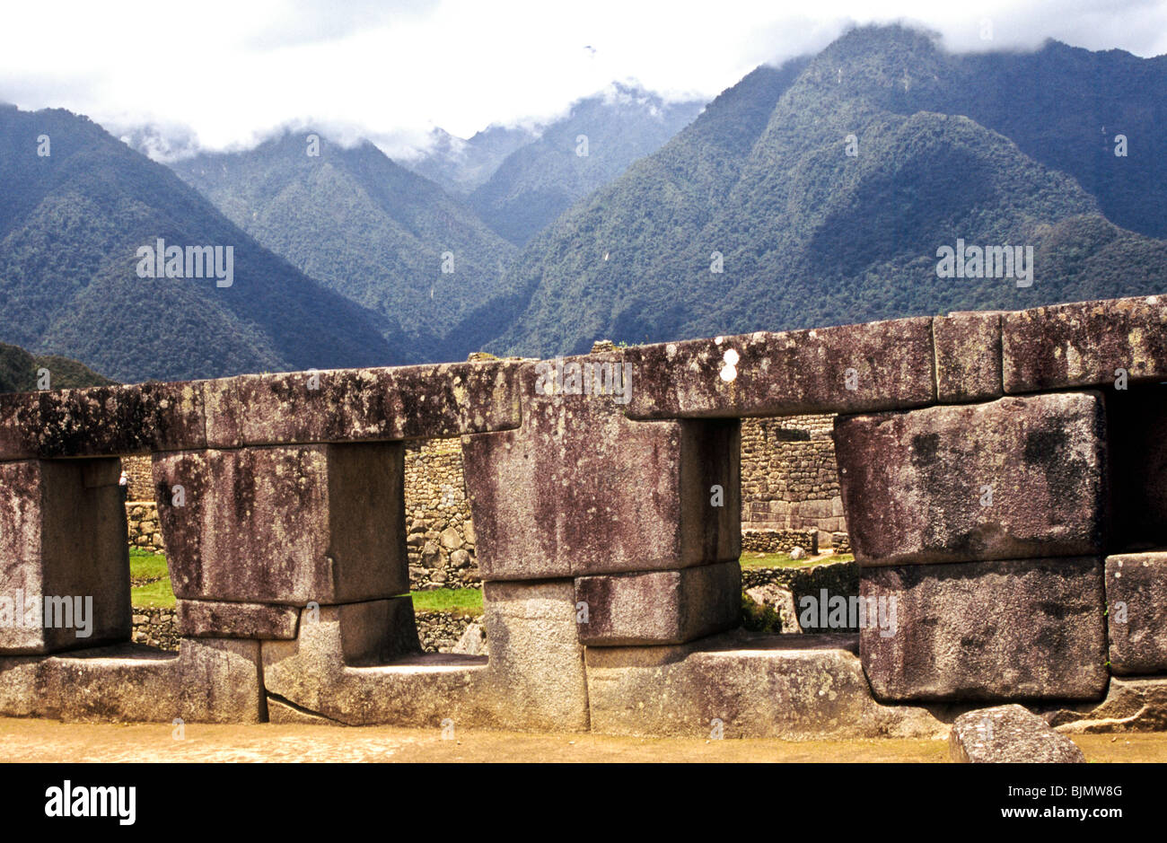 Un mur Inca Machu Pichu Banque D'Images