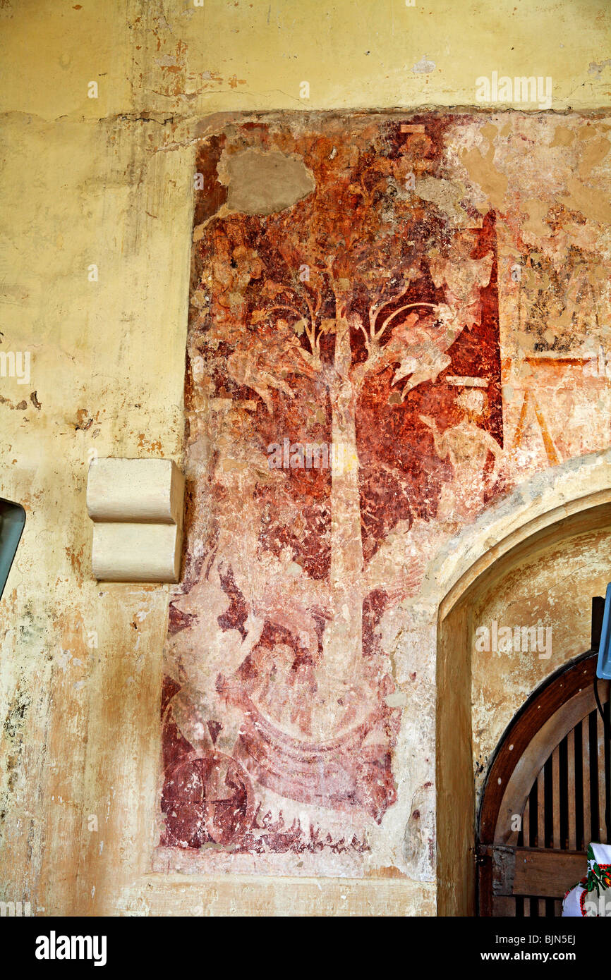 Peintures murales médiévales représentant l'arborescence des sept péchés capitaux, All Saints Church, Crostwight, Norfolk Banque D'Images