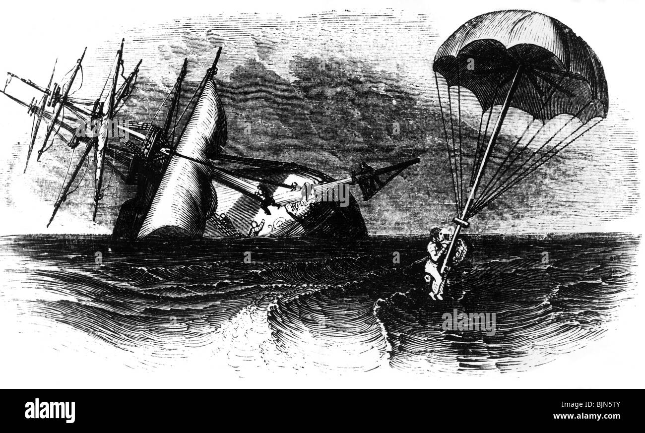 transport / transport, navigation, catastrophes, sauvetage de personnes naufragés avec un "parachute naval", Banque D'Images