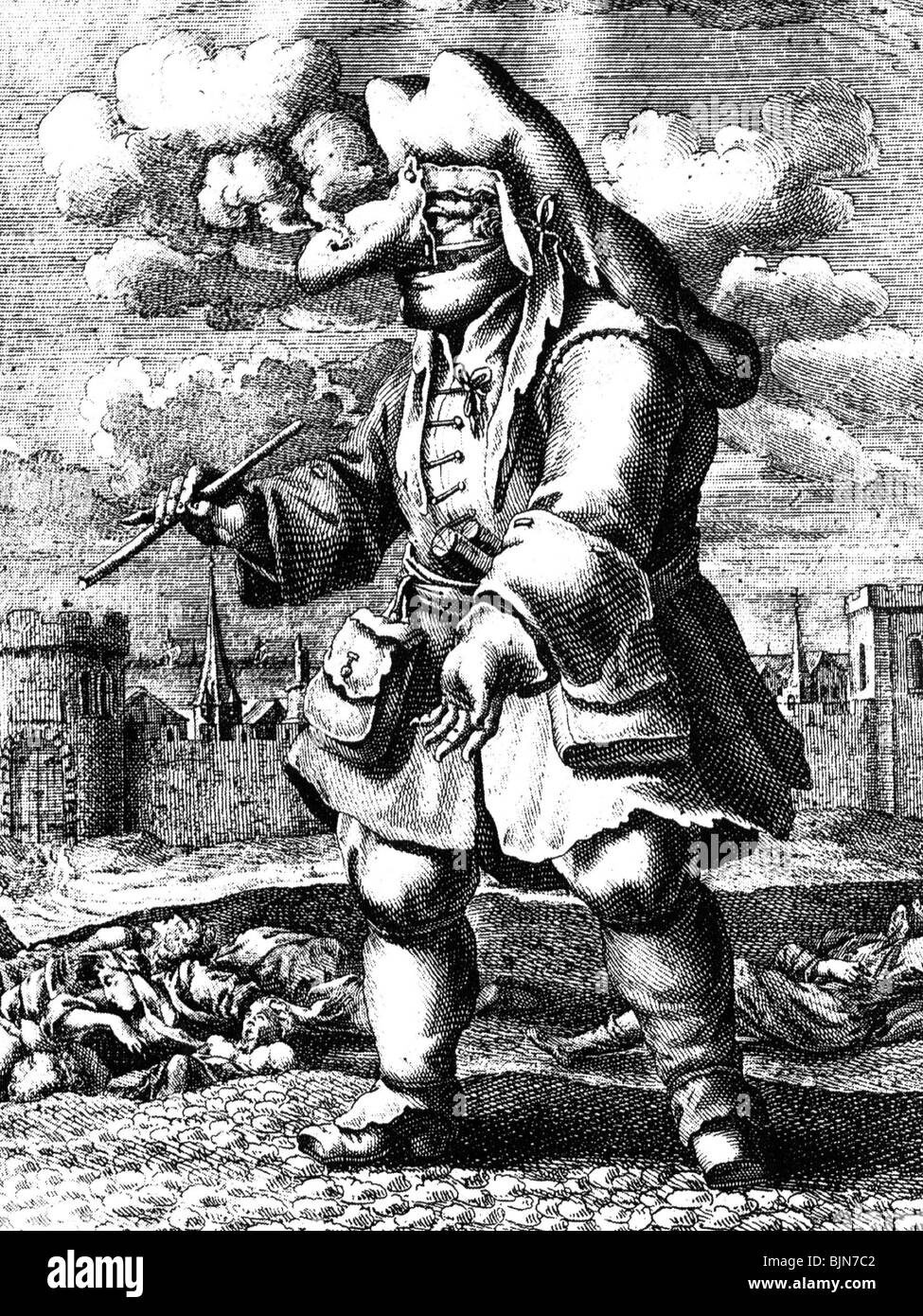 médecine, peste, épidémies, médecin de peste, xviie siècle, vêtements de protection, vêtements, pipe, masque facial, médecin, pleine longueur, historique, historique, peuple, Banque D'Images
