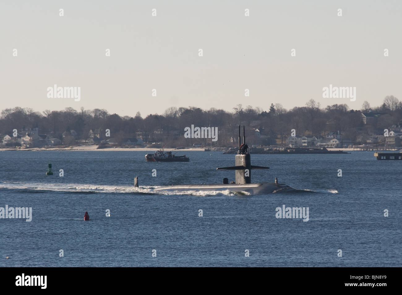 Une classe Los Angeles US Navy sous-marin d'attaque rapide au nord de la rivière Thames, New London, Connecticut Banque D'Images