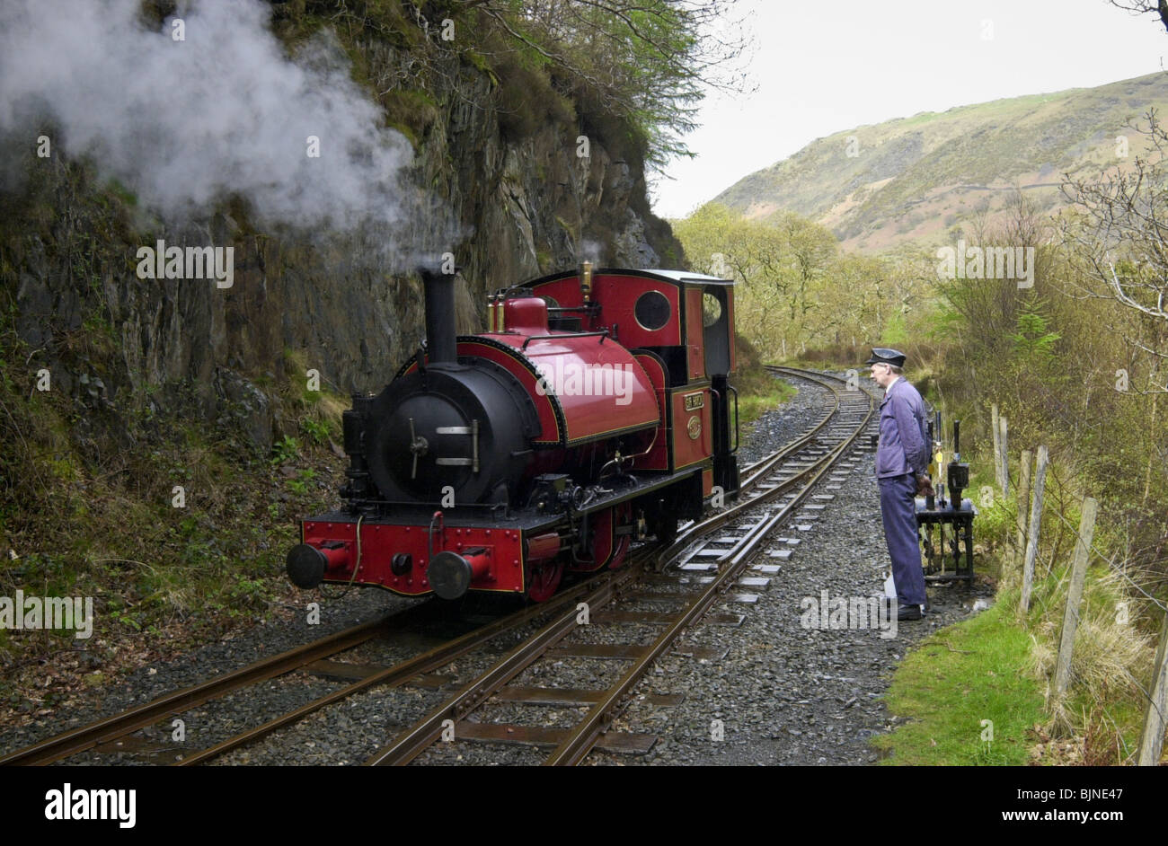 Talyllyn narrow gauge steam railway qui traverse la campagne de Twyn à Nant Gwernol Gwynedd North Wales UK Banque D'Images