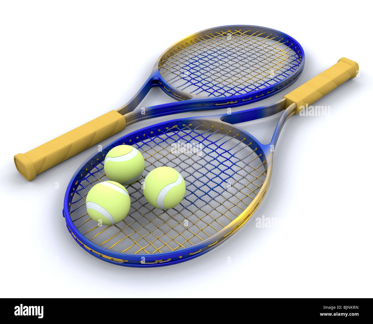 3D render of tennis racquet et balles Banque D'Images