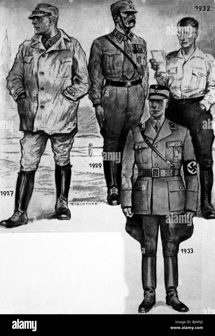 National-socialisme / nazisme, organisations, Sturmabteilung (Stormtroupes), modification de l'uniforme, 1927 - 1933, dessin, vers 1934, Allemagne, République de Weimar, uniformes, historique, historique, 1930, XXe siècle, peuple, Banque D'Images
