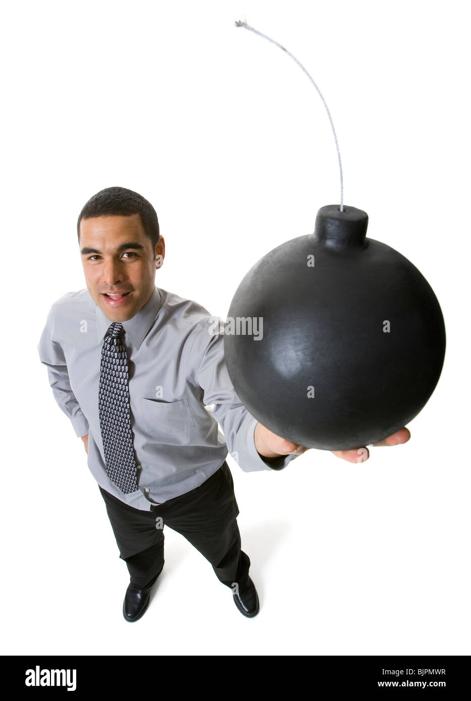 Homme tenant un cannonball Banque D'Images