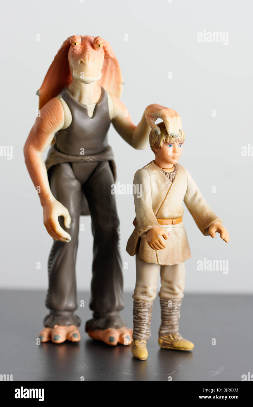 Jar Jar Binks et Anakin Skywalker action figure de jouets. Banque D'Images
