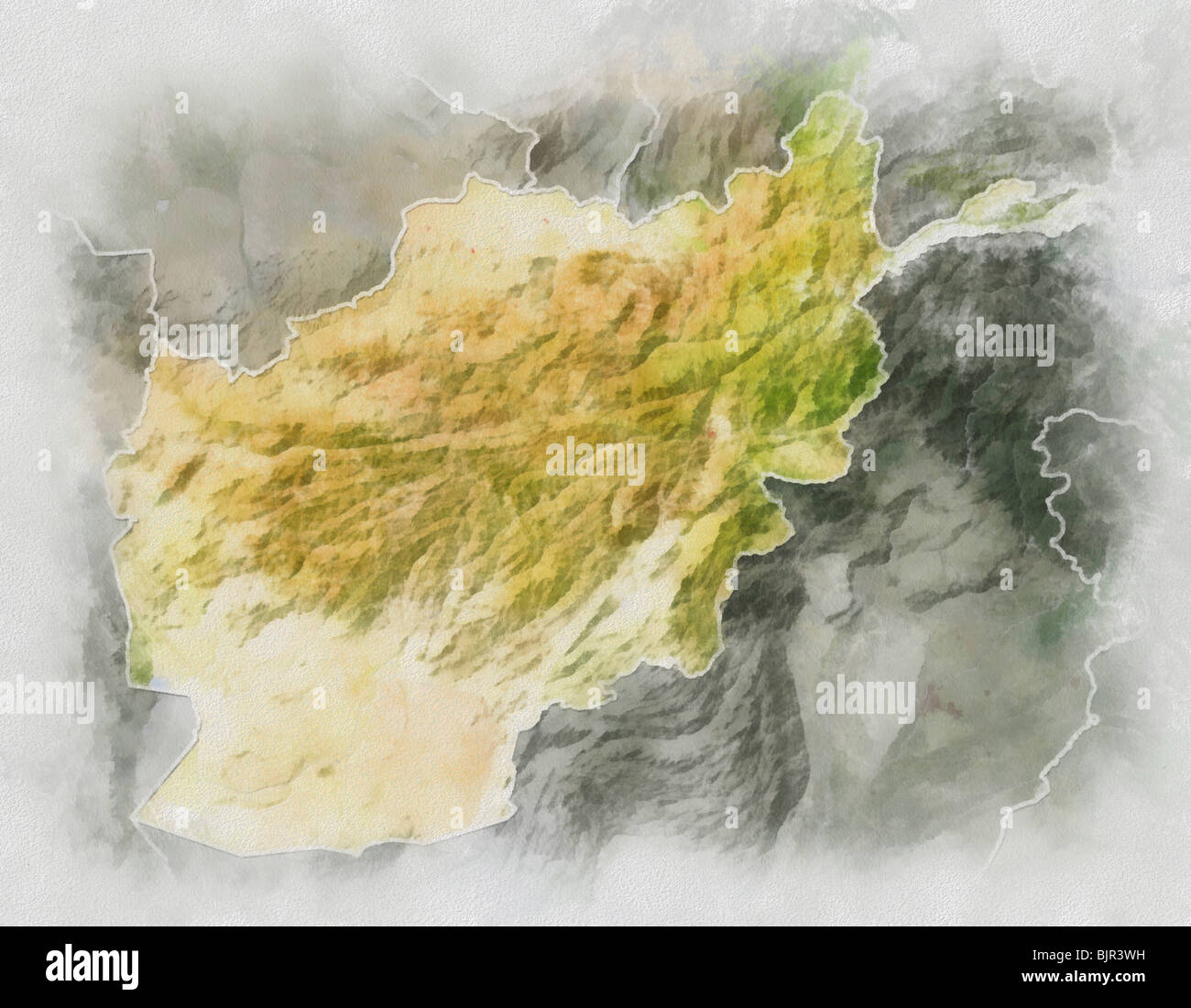 L'Afghanistan, carte en relief dans des couleurs de l'eau. Banque D'Images