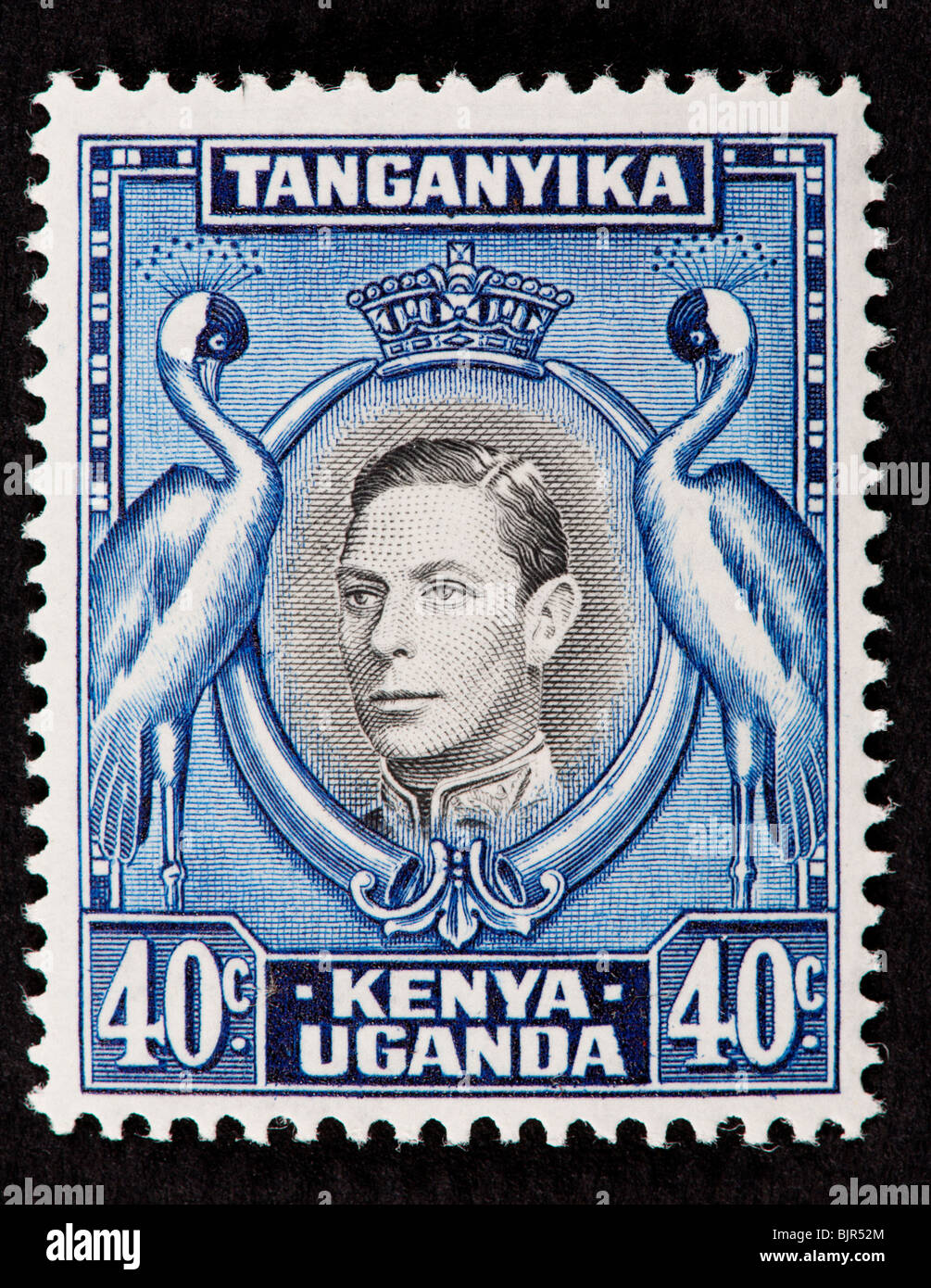 Timbre-poste du Kenya, l'Ouganda et le Tanganyika représentant George VI et Kavirondo grues. Banque D'Images