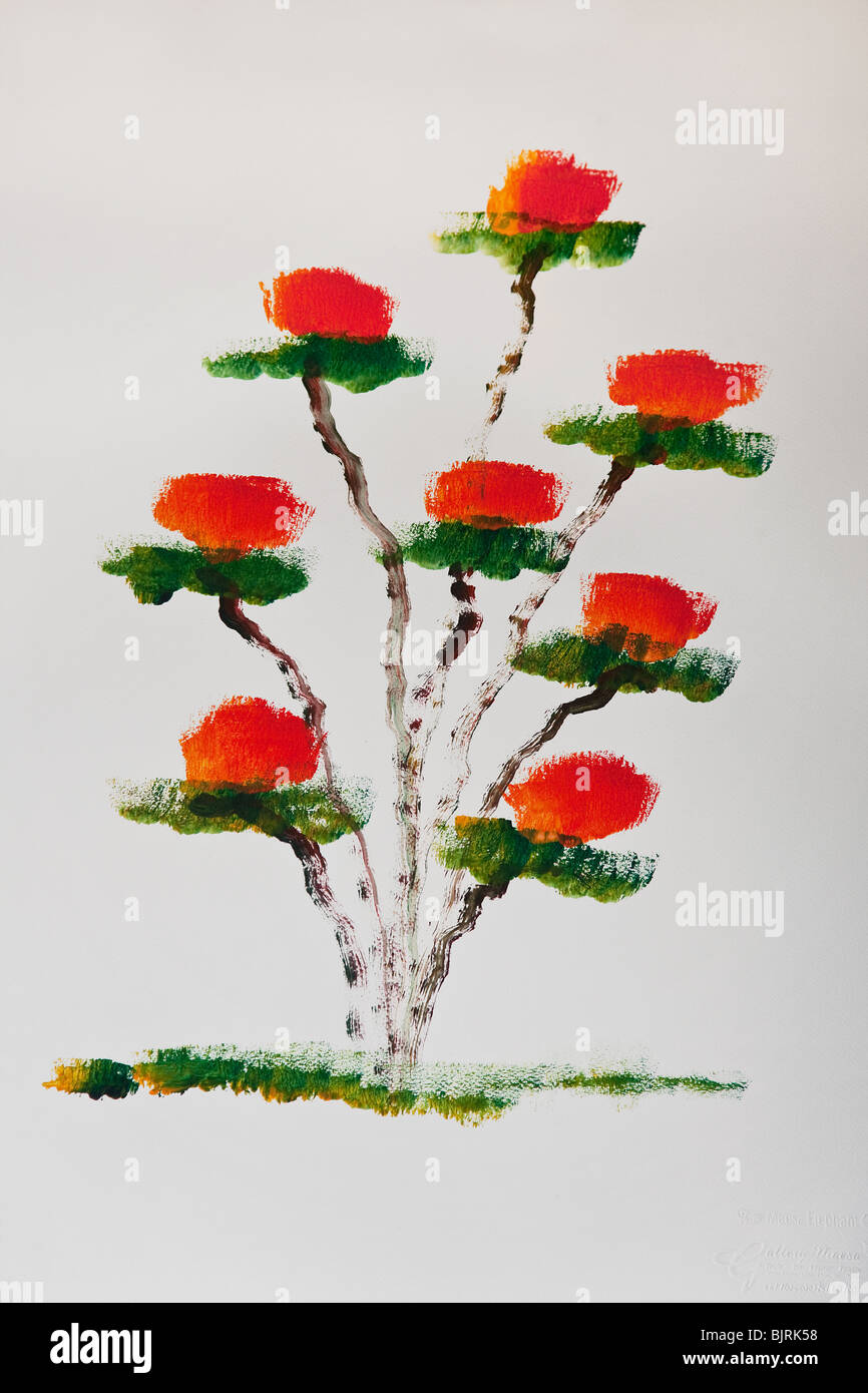 La peinture de l'éléphant d'Asie, d'art, d'art, animaux, design, illustration, Scénario, dessin, une couleur de l'eau d'une plante peint par elephant en Thaïlande. Banque D'Images La peinture de l'éléphant d'Asie, d'art, d'art, animaux, design, illustration, Scénario, dessin, une couleur de l'eau d'une plante peint par elephant en Thaïlande. Banque D'Images