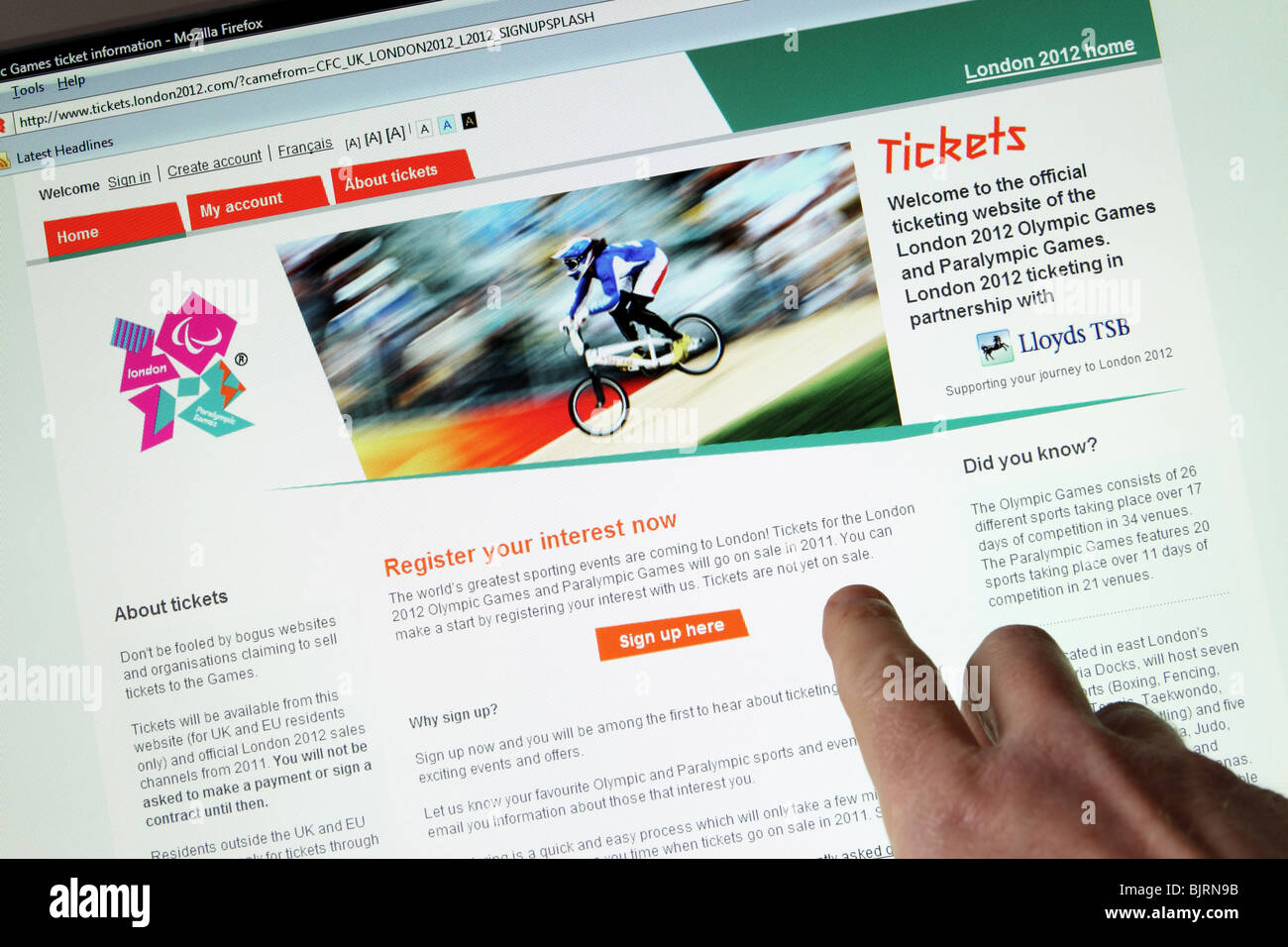 Jeux Olympiques Jeux Olympiques 2012 billets en ligne site web page web www Banque D'Images
