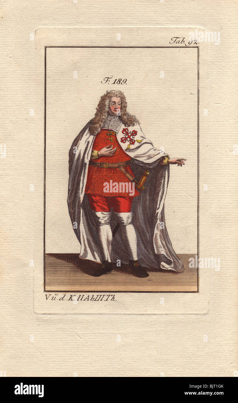 Chevalier de l'ordre d'Aviz, un ordre religieux portugais, en costume de cérémonie. Banque D'Images