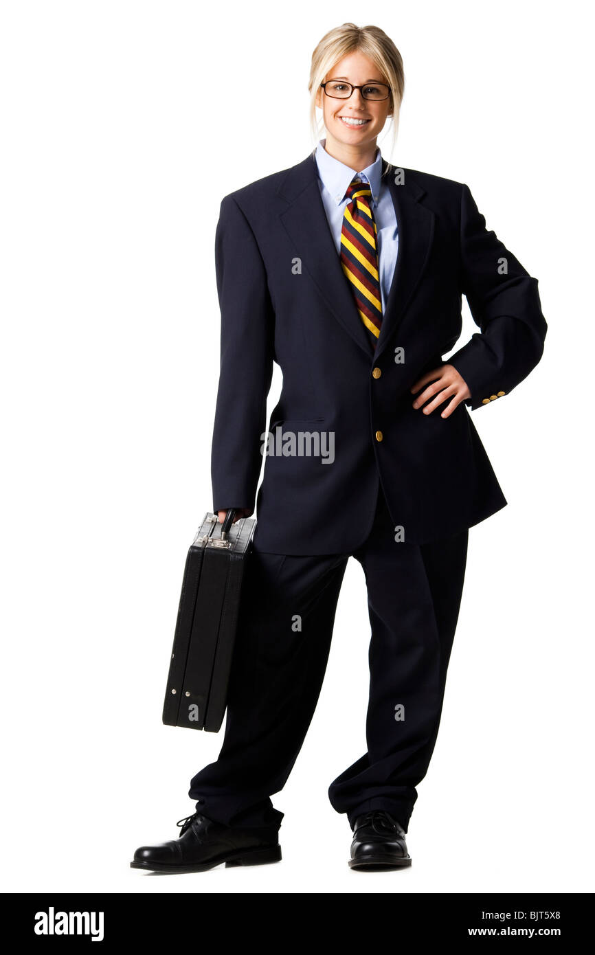 Studio portrait of businesswoman with briefcase Banque D'Images