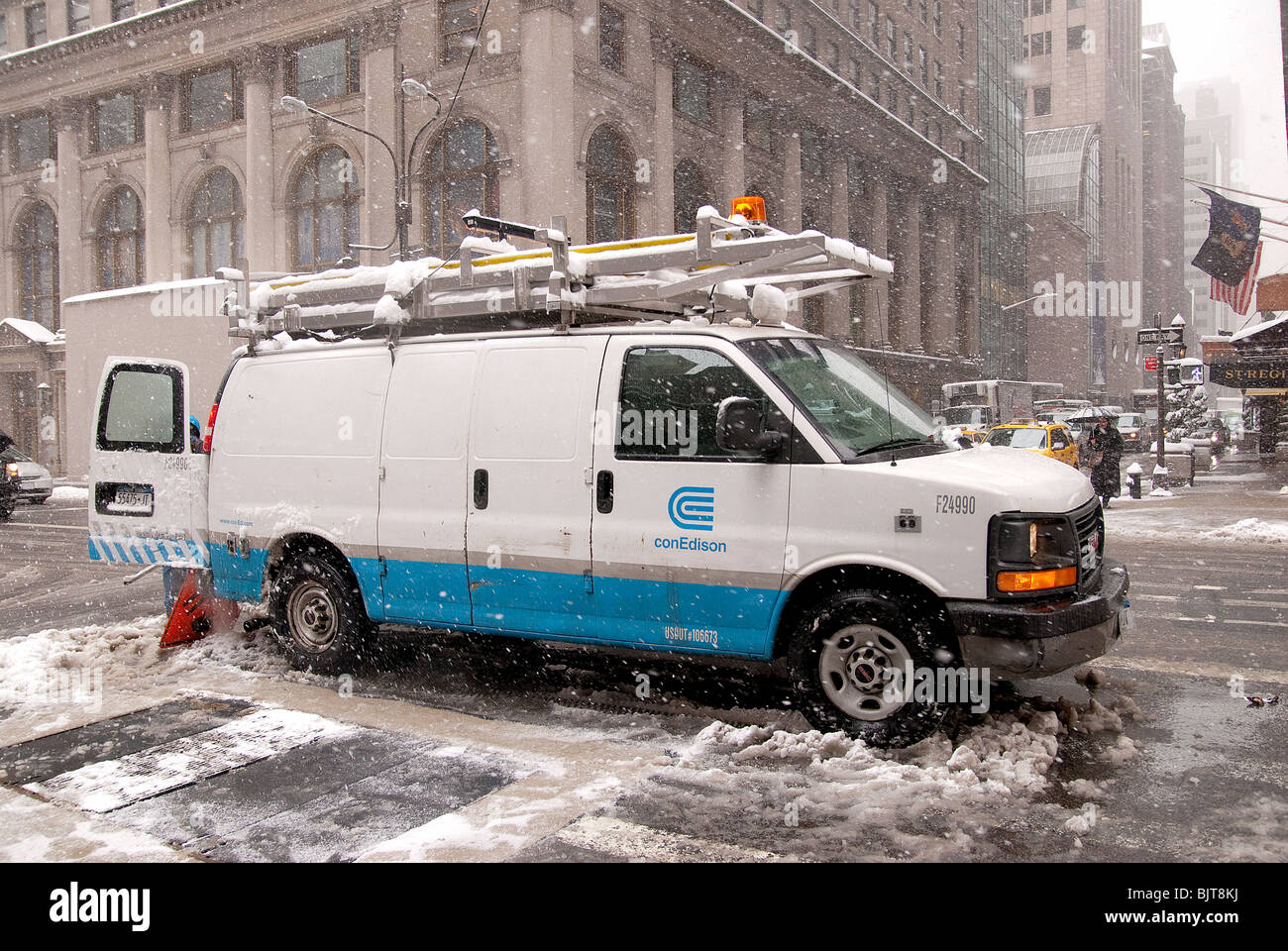 Consolidated Edison Company (Con De) lors d'une tempête à New York, Février 2010 Banque D'Images