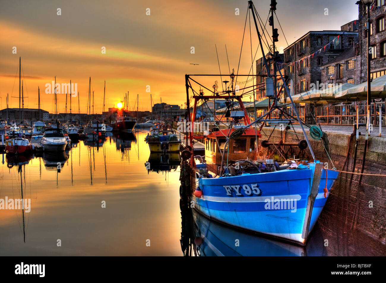 Lever tôt le matin sur le Barbican Plymouth UK Banque D'Images