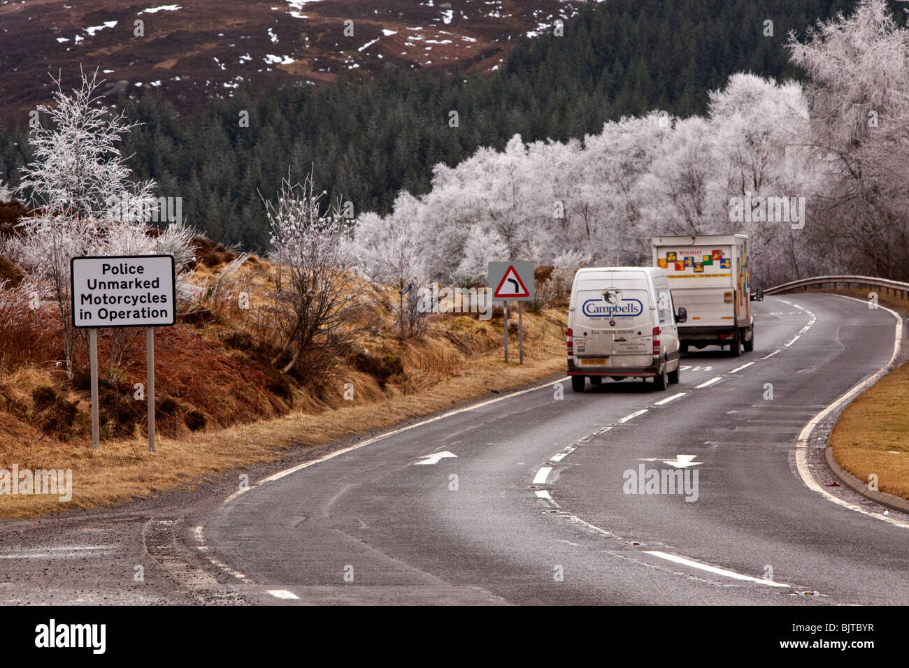 Givre à Glen Ogle en longeant l'A82 Le Perthshire, Écosse, Royaume-Uni Banque D'Images