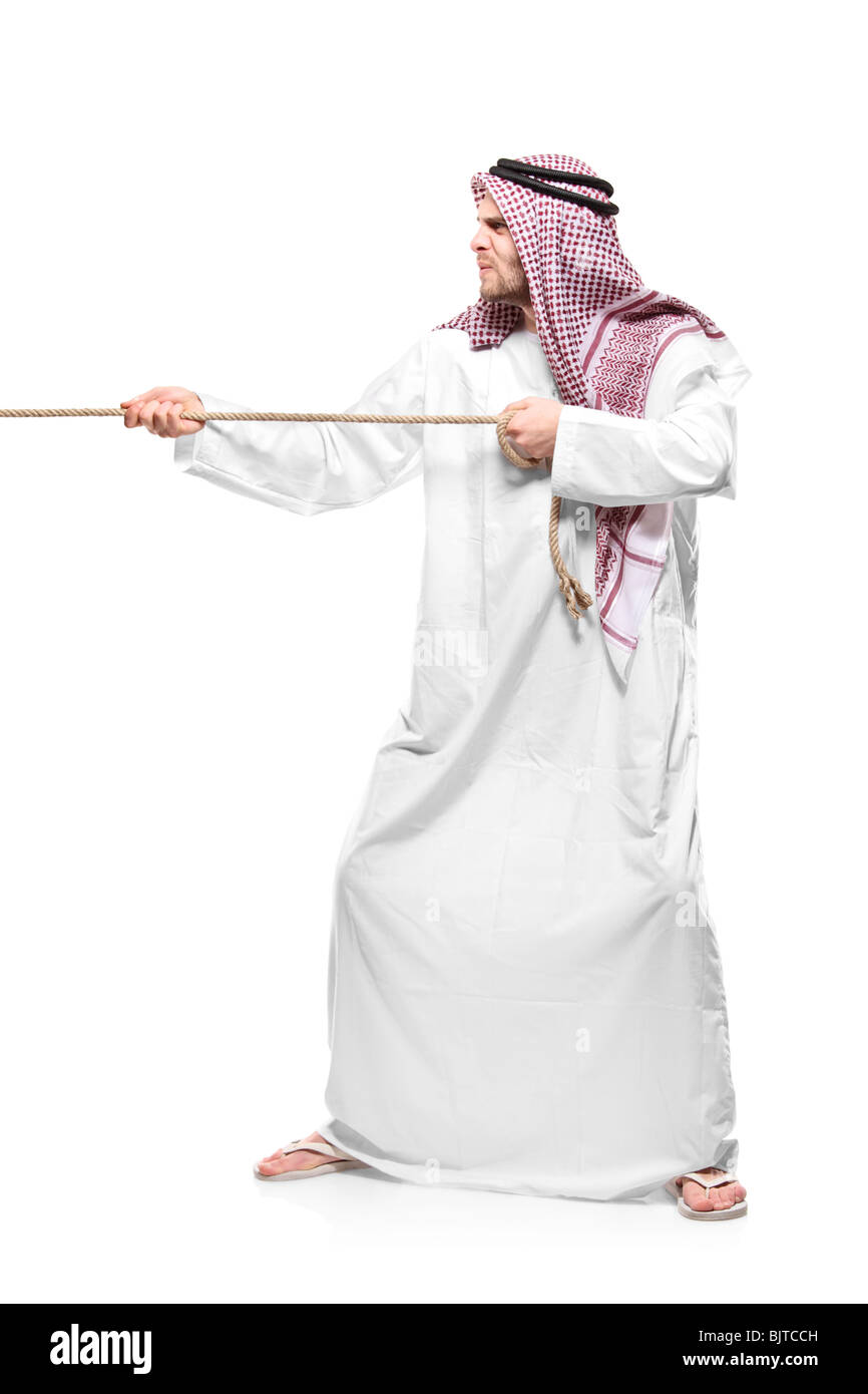 Un Arabe personne tirant une corde Banque D'Images Un Arabe personne tirant une corde Banque D'Images