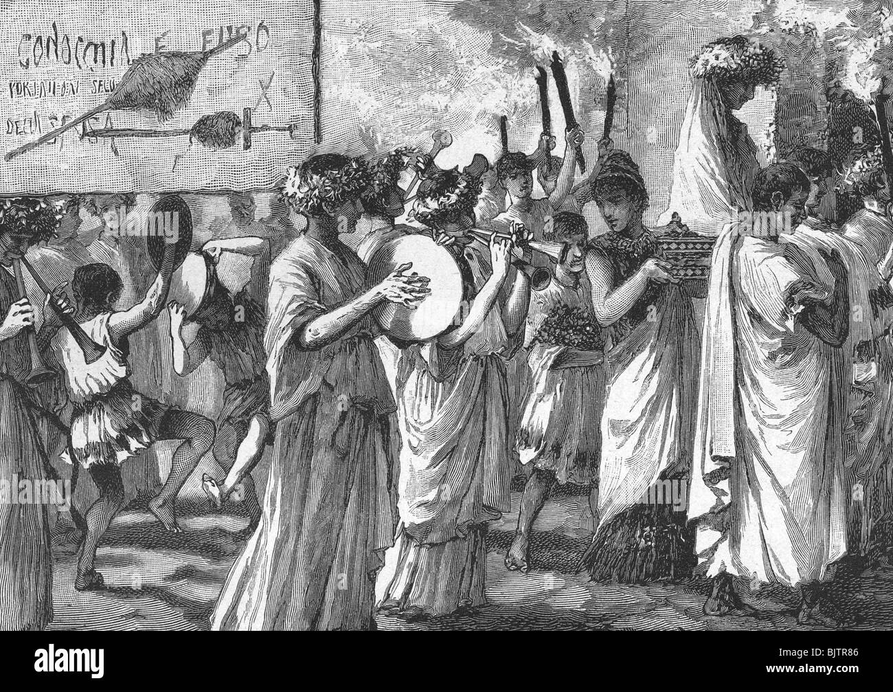 Ancien monde, Empire romain, tradition / folklore, mariage à Pompéi, entrée de la mariée, après croquis être Salvatore di Gregorio, Pompei, mariage, joie, gens, Romains, jouer de la musique, instrument de musique, instruments, historique, monde ancien, Banque D'Images