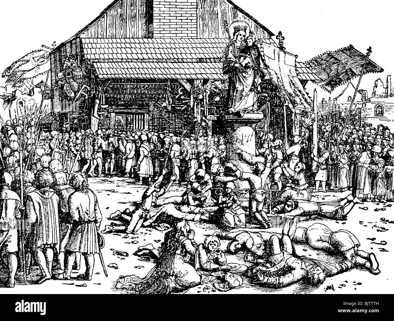 Médecine, maladie, peste, pétition de marche de 'Belle Madonna à Regensburg, boisée par Michael Ostendorger, 1523, Banque D'Images