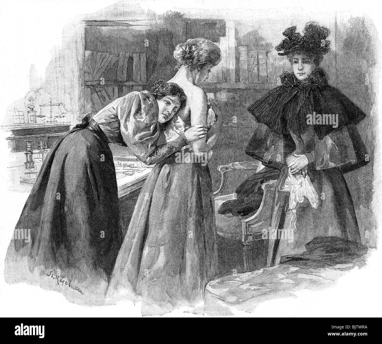 médecine, traitement, évaluation, 'médecin auscultating', auscultation du dos, gravure sur bois, vers 1900, Banque D'Images