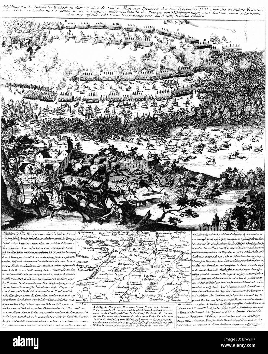 Événements, Guerre De Sept Ans 1756 - 1763, Bataille de Rossbach, gravure contemporaine de cuivre, , Banque D'Images