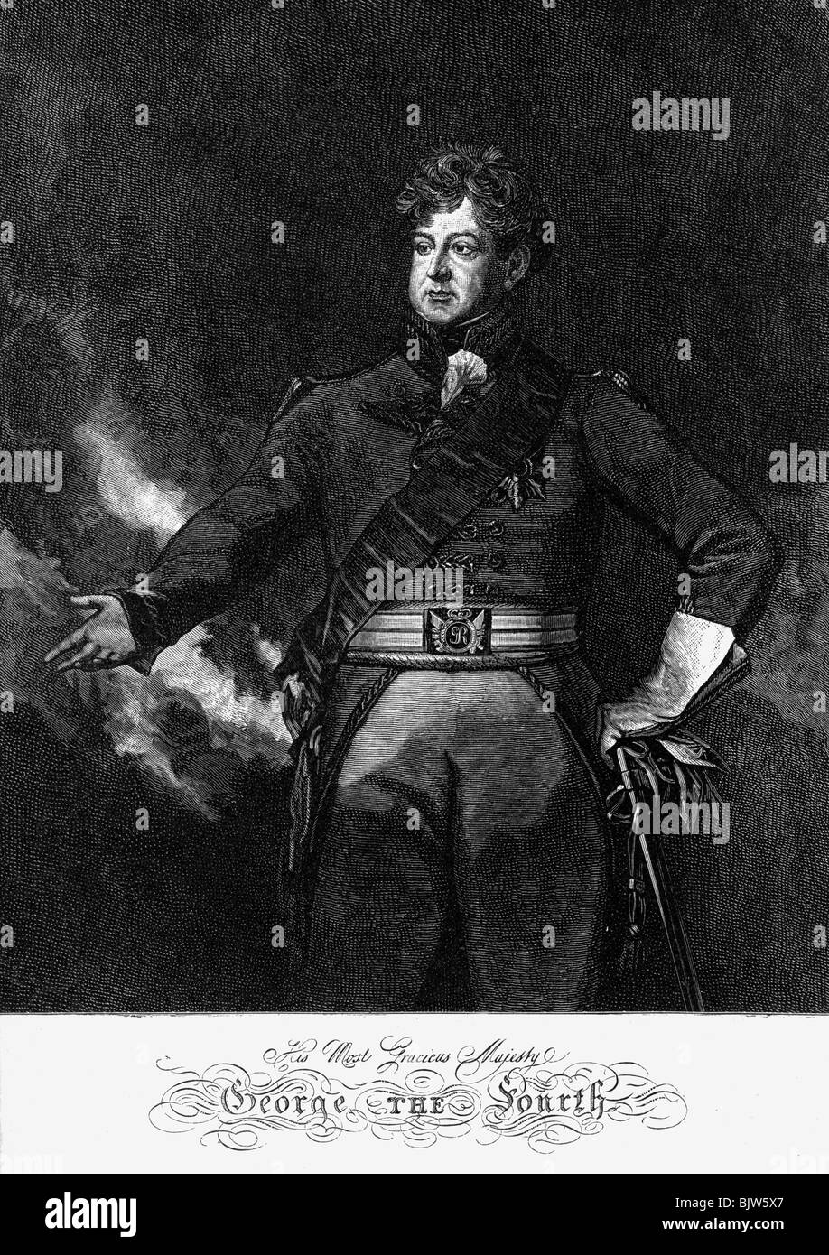George IV, 12.8.1762 - 26.6.1830, roi de Grande-Bretagne 29.1.1820 - 26.6.1830, demi-longueur, gravure sur bois, XIXe siècle, , Banque D'Images