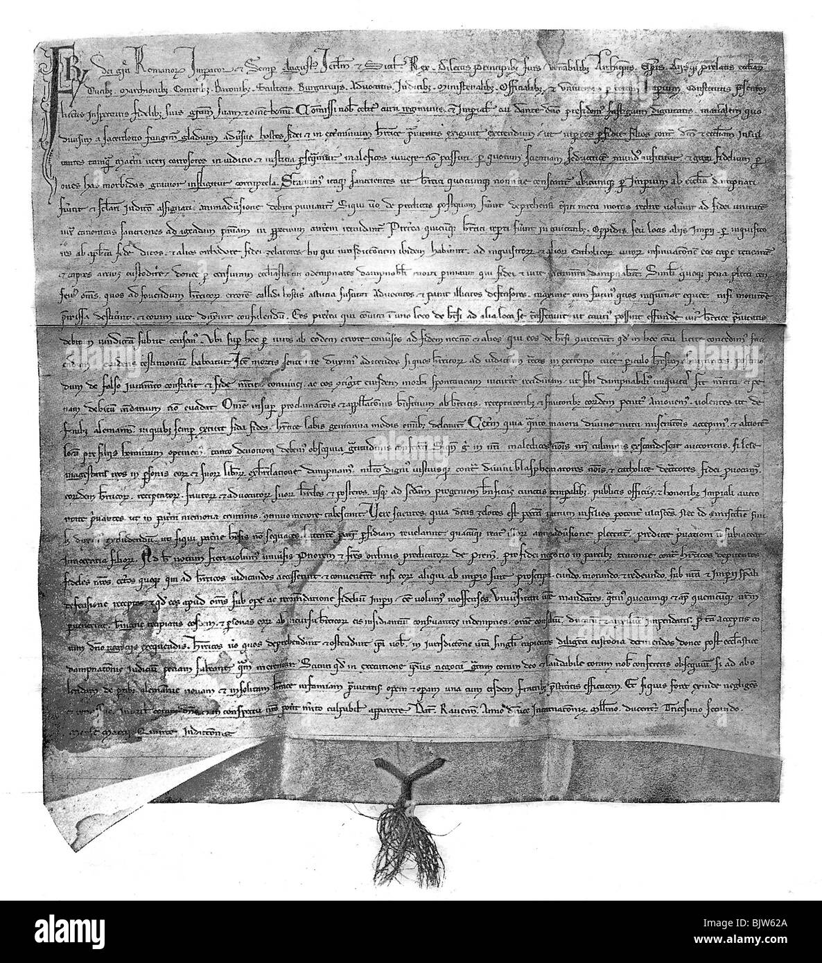 Frederick II, 26.12.1194 - 13.12.1250, empereur romain Saint 22.11.1220 - 13.12.1250, documents, édit contre les hérétiques pour les Dominicains à Brême, Ravenne, mars 1232, fax, Banque D'Images