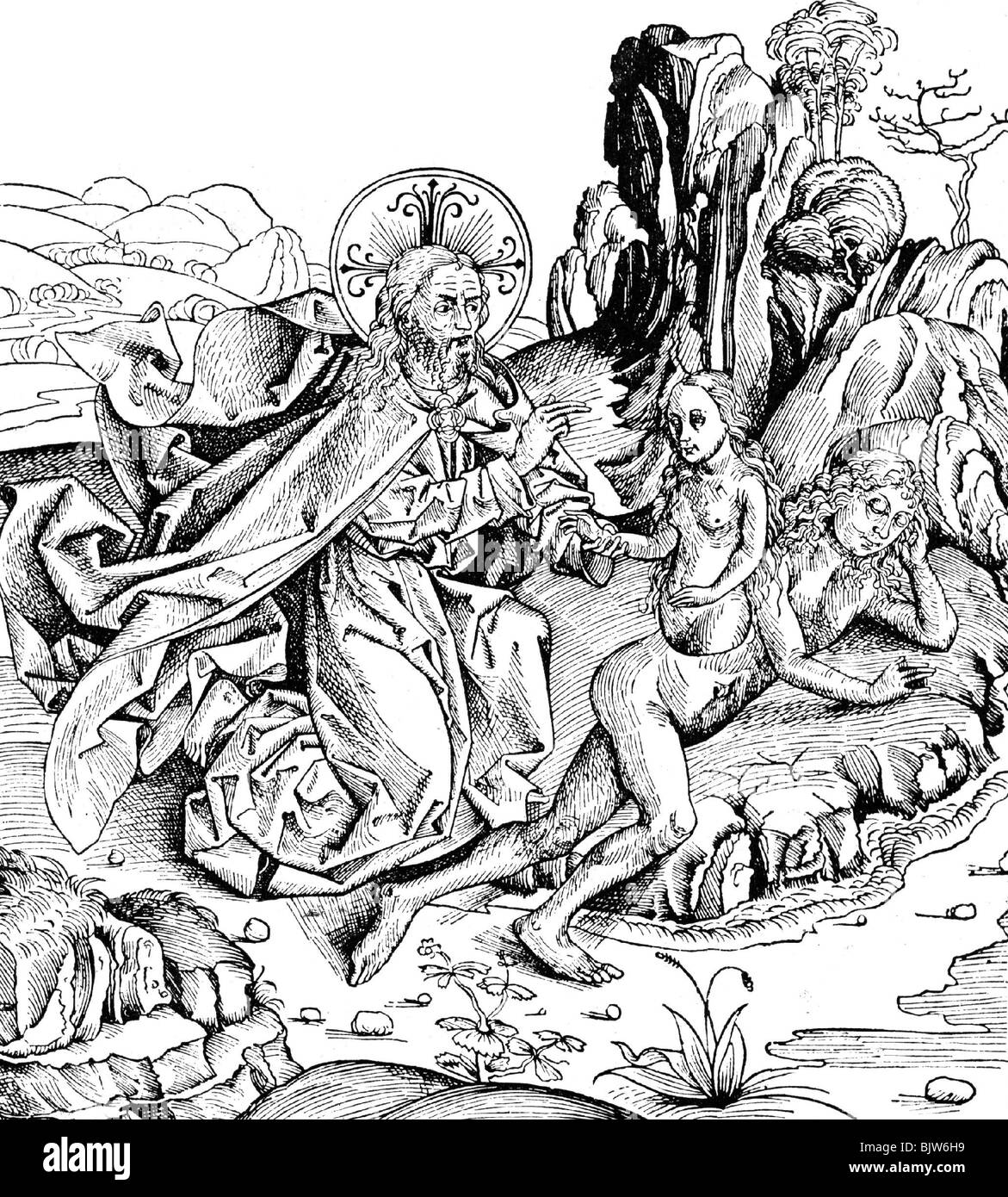 La religion, scènes bibliques, la Genèse, la création d'Eve, gravure sur bois, par Hartmann Schedel World Chronicle, édition allemande, Noël, 1493, copyright de l'artiste n'a pas à être effacée Banque D'Images
