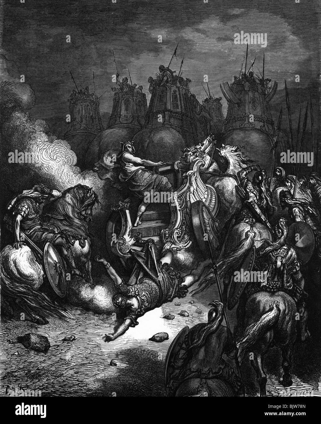 La religion, scènes bibliques, chute de l'Antiochus, gravure sur bois, par Gustave Dore (1832 - 1883), auteur de l'artiste n'a pas à être effacée Banque D'Images