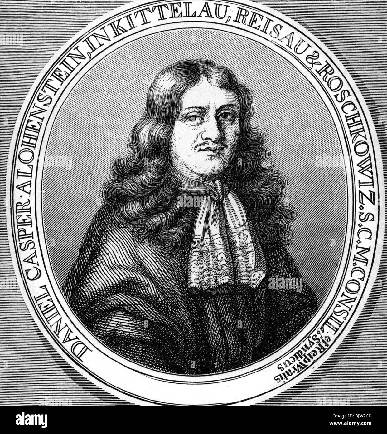 Kaspar von Lohenstein, Daniel, 25.1.1635 - 28.4.1683, l'auteur allemand / écrivain (poète), portrait, ovale, gravure sur cuivre, 17e siècle, l'artiste n'a pas d'auteur pour être effacé Banque D'Images