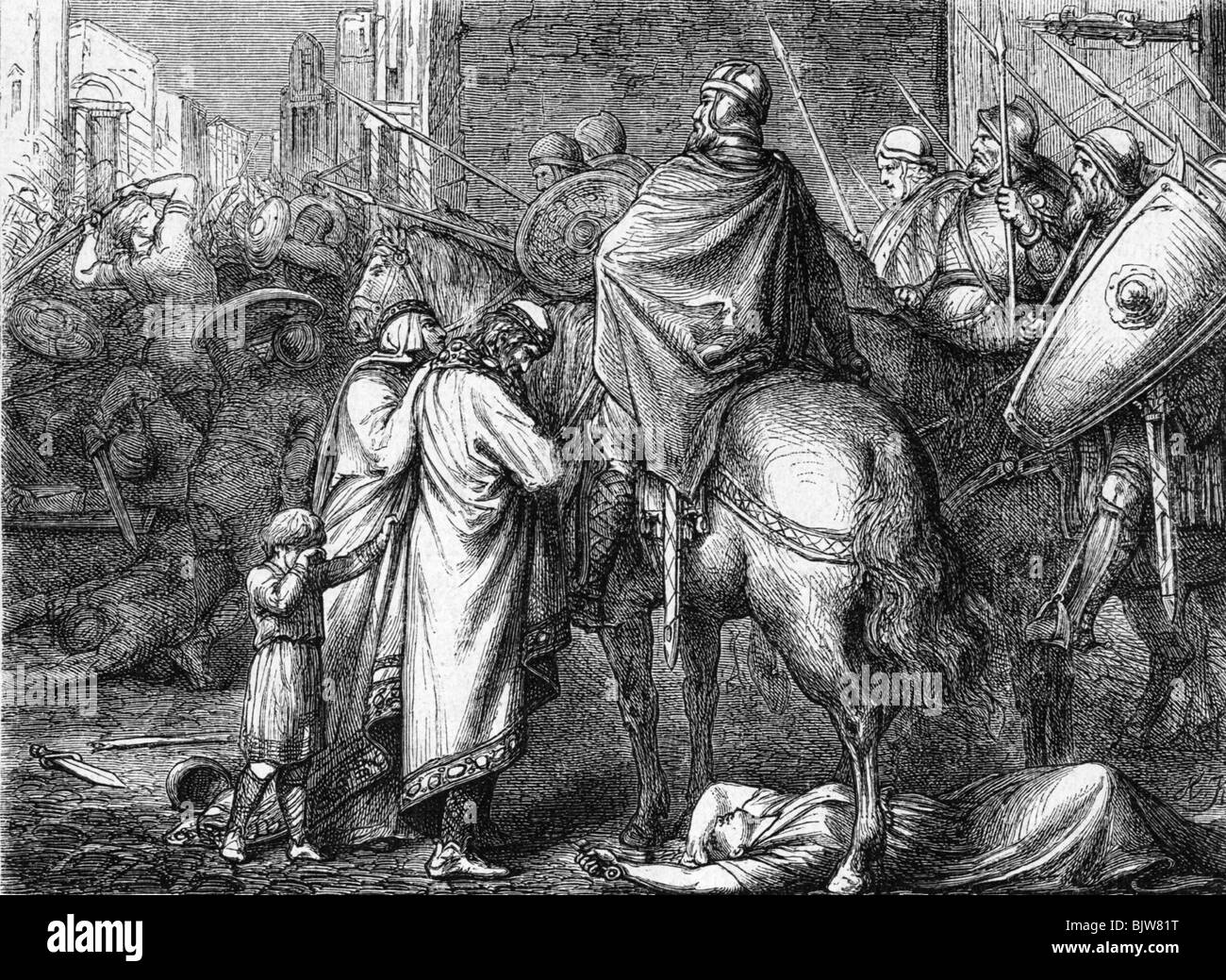 Moyen âge, Franconie, conquête de la Lombardie, assaut sur Pavie, 4.6.774, Banque D'Images
