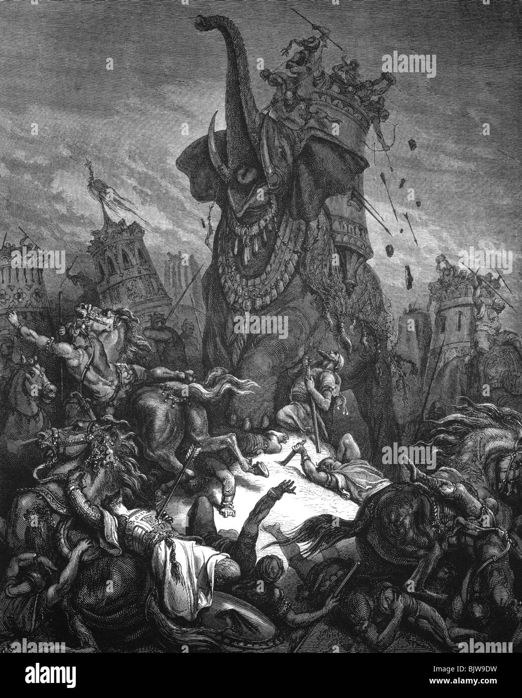 La religion, scènes bibliques, "mort d'Éléazar', gravure sur bois par Gustave Dore (1832 - 1883), auteur de l'artiste n'a pas à être effacée Banque D'Images