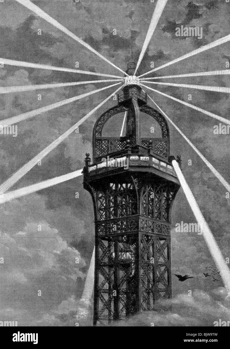 La lumière électrique sur le haut de la Tour Eiffel, Paris, 1889. Artiste : Inconnu Banque D'Images