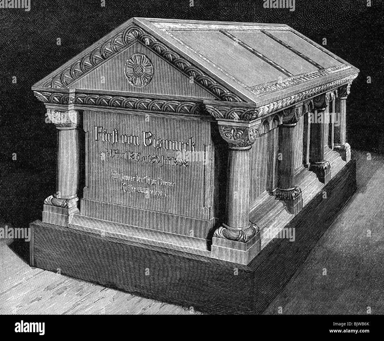 Bismarck, Otto von, 1.4.1815 - 30.7.1898, politicien allemand, chancelier de l'Empire allemand 1871 - 1890, sa mort, sarcophage, gravure sur bois, vers 1898, Banque D'Images
