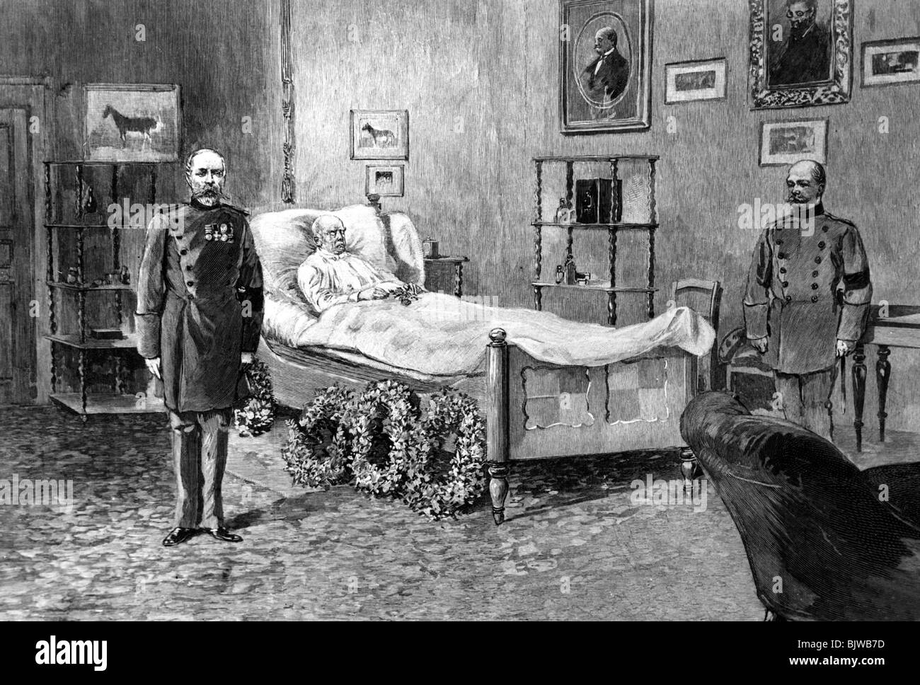 Bismarck, Otto von, 1.4.1815 - 30.7.1898, politicien allemand, mort, sur lit de mort, gravure sur bois après dessin de E. Limmer, 1898, Banque D'Images