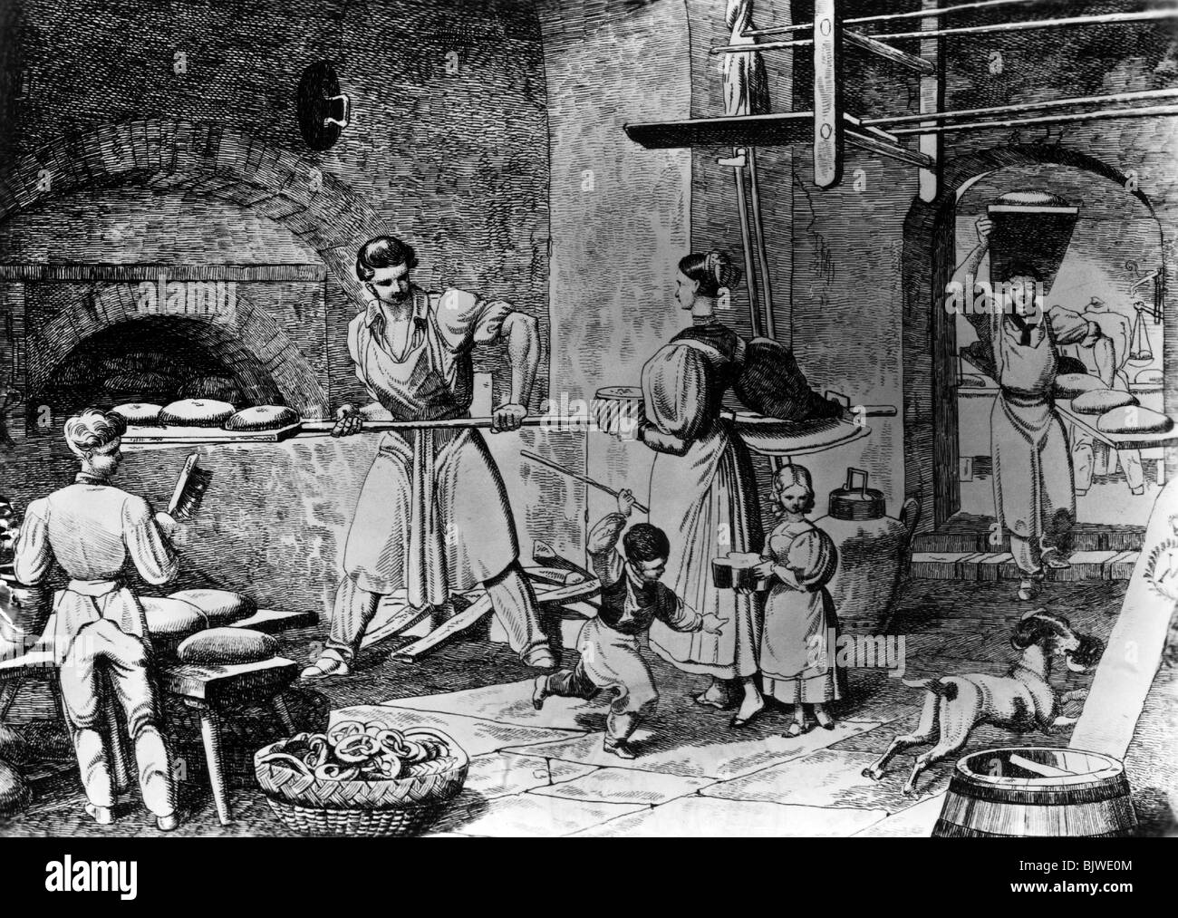 Professions, boulanger, 'Le Baker', gravure en bois de Johann Friedrich Veltz, 1833, Banque D'Images