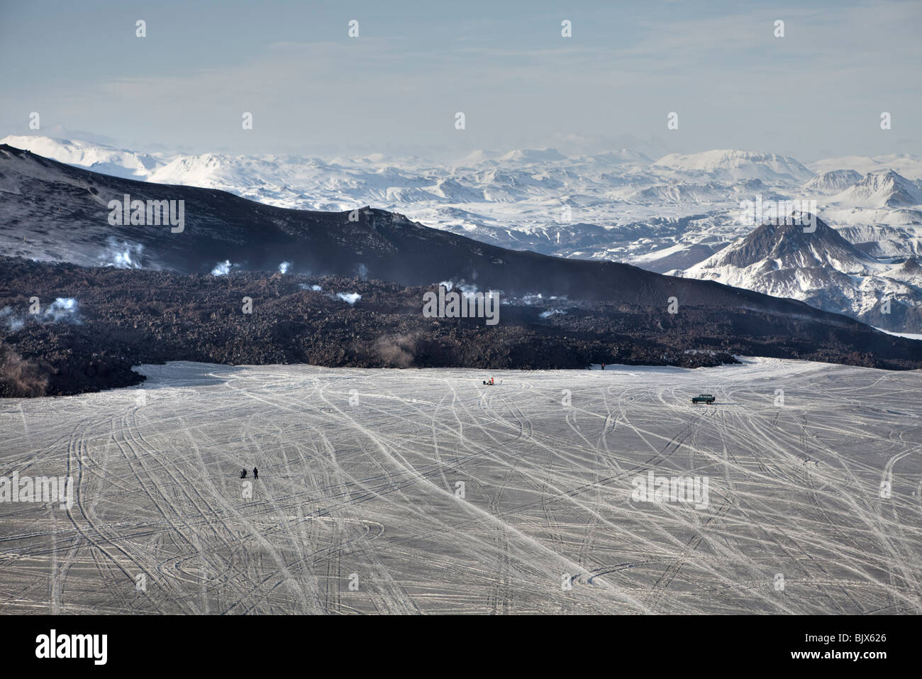 Éruption volcanique et de gaz empoisonné,à Fimmvorduhals Eyjafjallajokull en Islande, - Banque D'Images