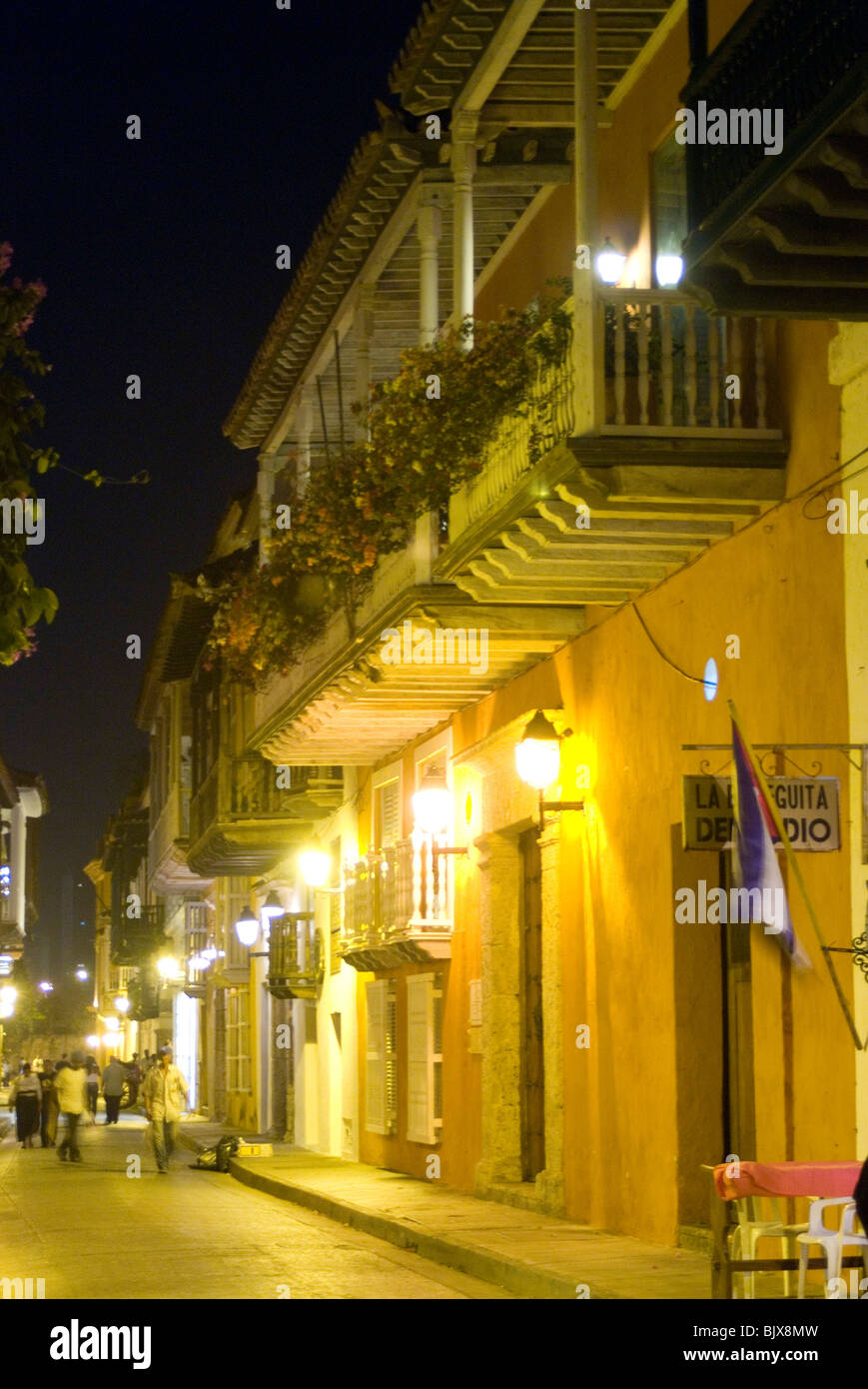 Vue de nuit, (Cartagena de Indias, Colombie). Banque D'Images