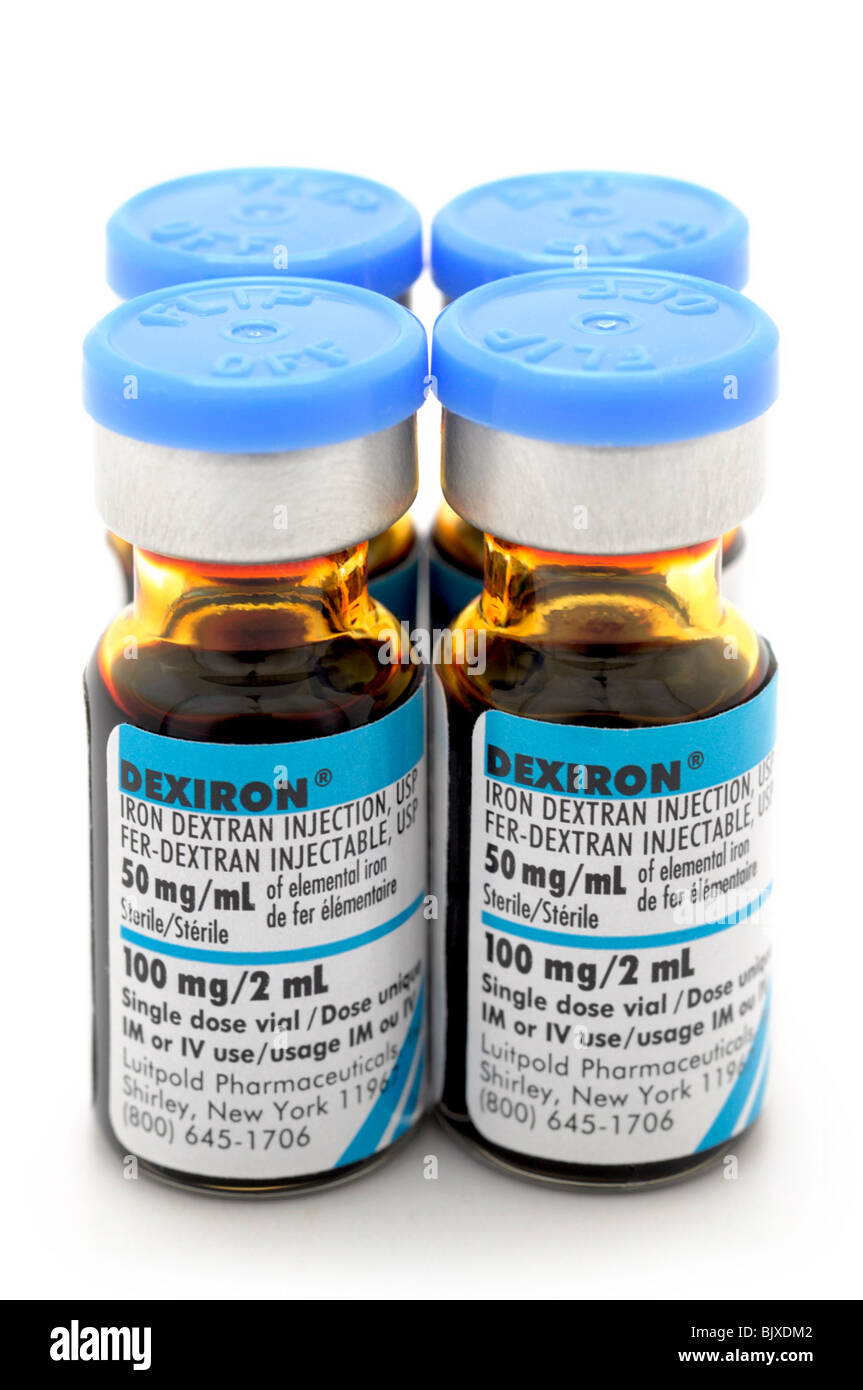 Flacons de liquide Fer injectable - indiqué pour les carences en fer. Banque D'Images